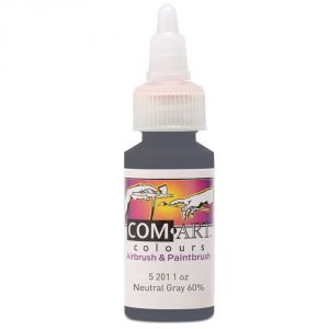 Com Art Colours Water-Based Acrylic Opaque Neutral Gray 60% 1oz For Airbrush And Paintbrush