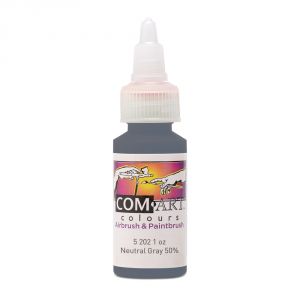 Com Art Colours Water-Based Acrylic Opaque Neutral Gray 50% 1oz For Airbrush And Paintbrush