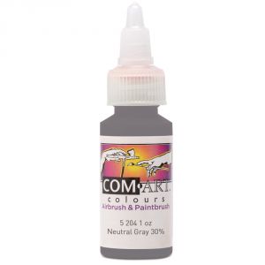 Com Art Colours Water-Based Acrylic Opaque Neutral Gray 30% 1oz For Airbrush And Paintbrush