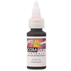 Com Art Colours Water-Based Acrylic Opaque Photo Black 1oz For Airbrush And Paintbrush